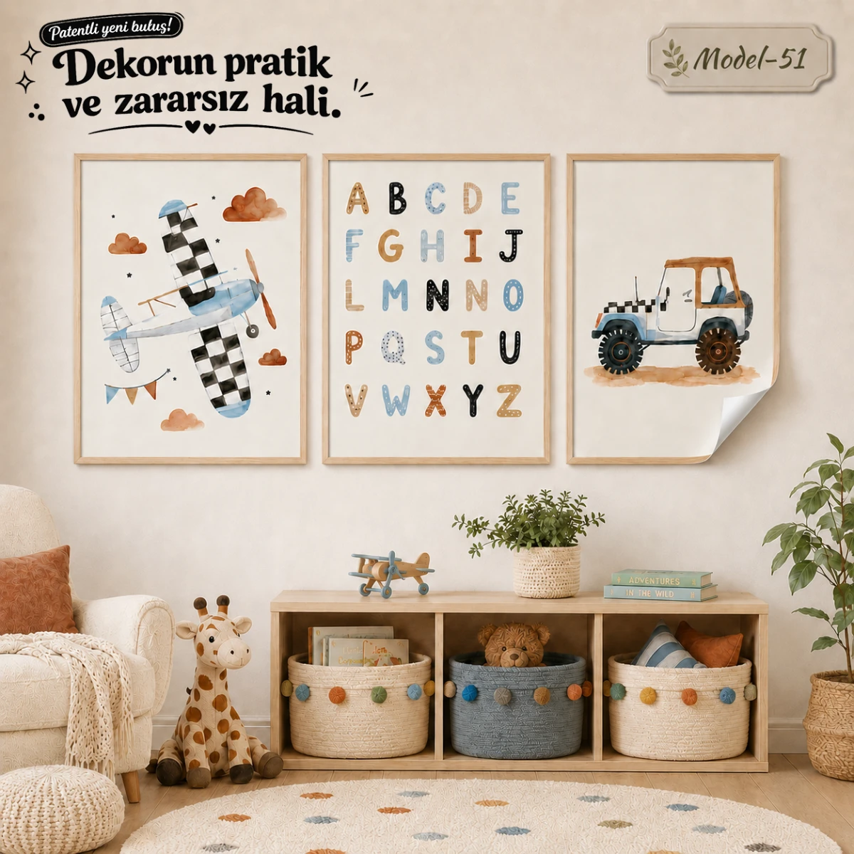 Statik Tutunma Özellikli Tablo - Poster Çocuk Odası (Model-51)