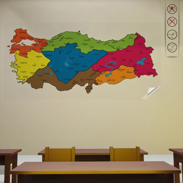 Statik Kağıt Renkli Türkiye Bölgeler Haritası