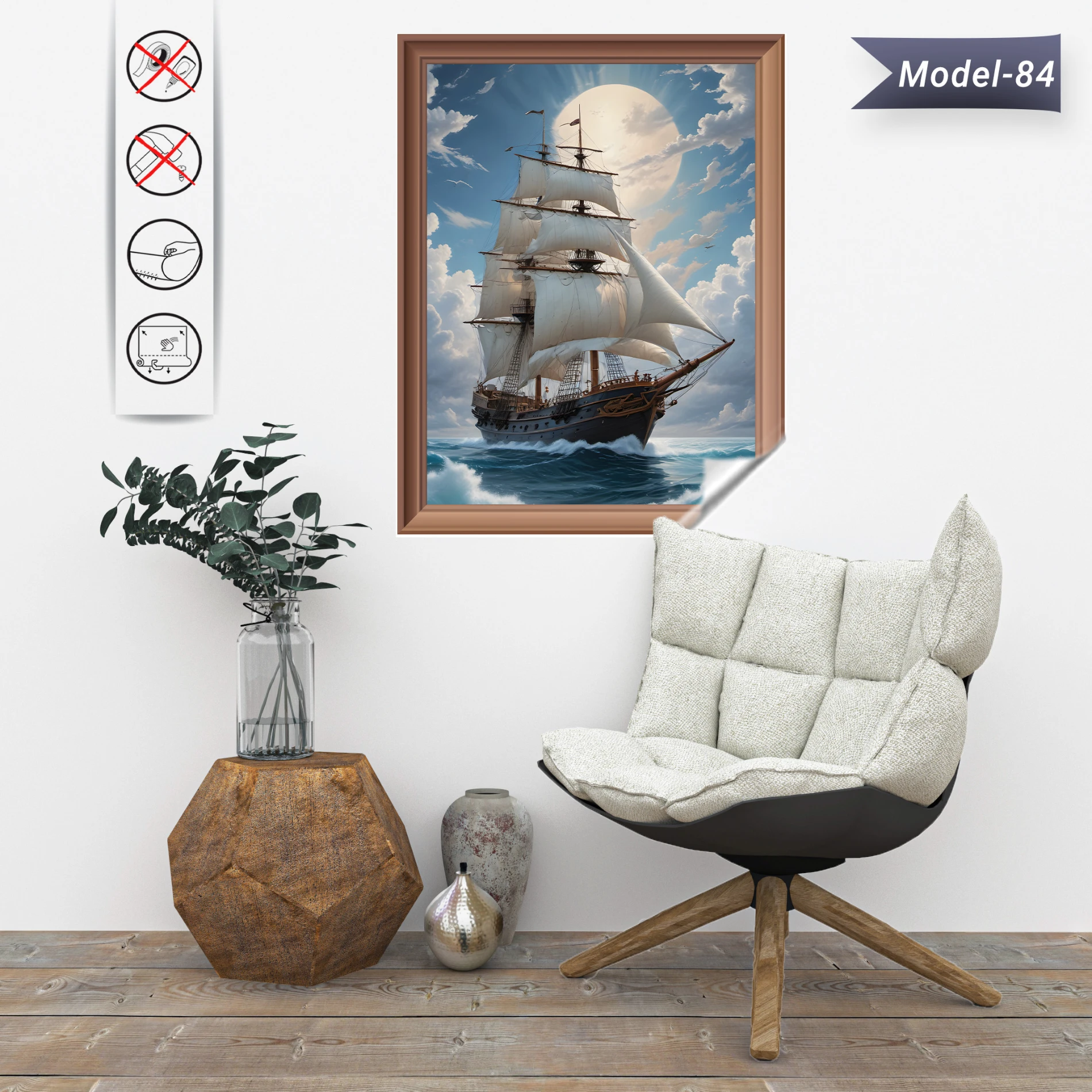 Statik Tutunma Özellikli Tablo - Poster Gemi Manzara (Model-84)