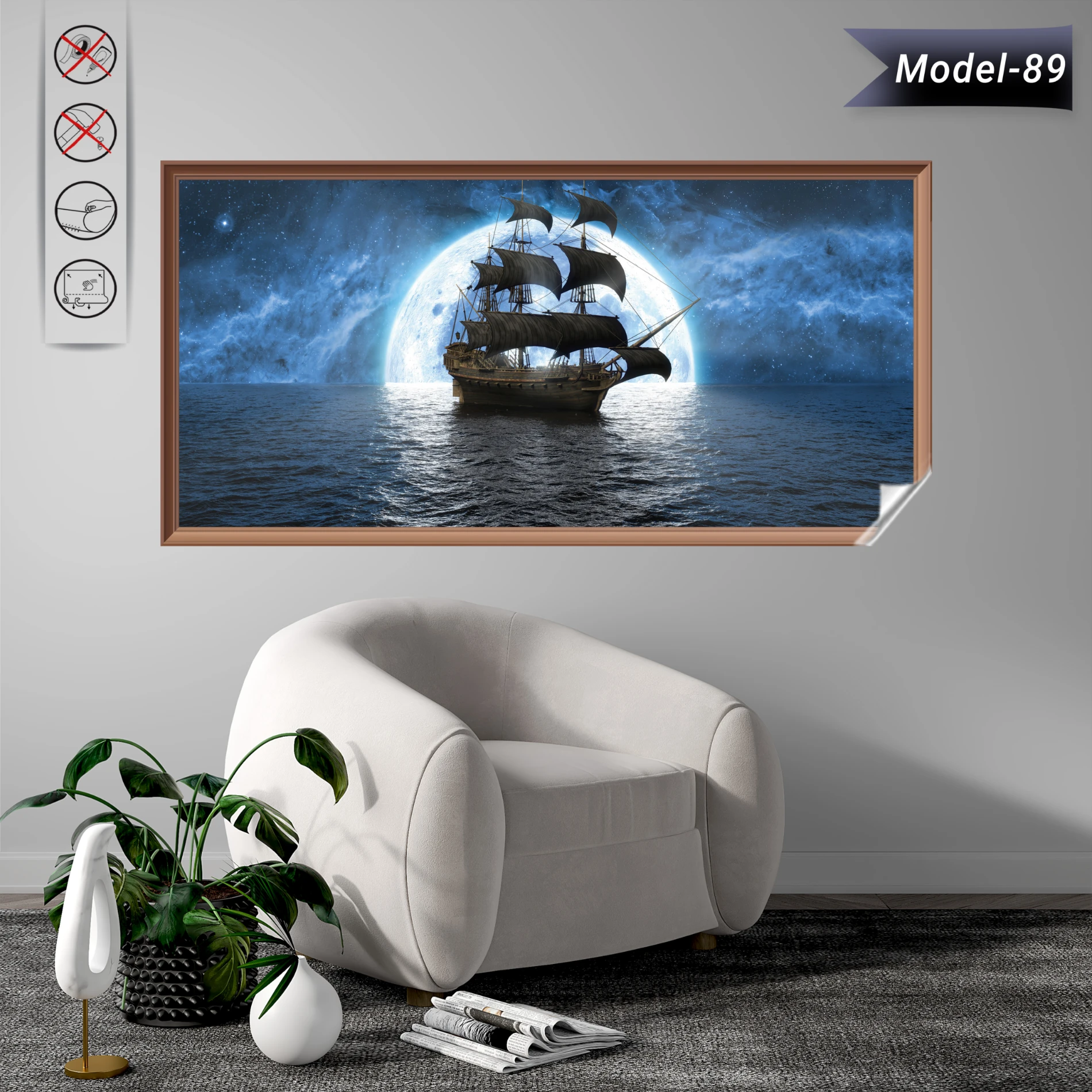 Statik Tutunma Özellikli Tablo - Poster Gemi Manzara (Model-89)